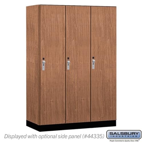 Salsbury 18 Wide Premier Wood Locker-Single Tier-3 Wide-6 Feet High-21” Deep-Red Oak-Silver Hasps
