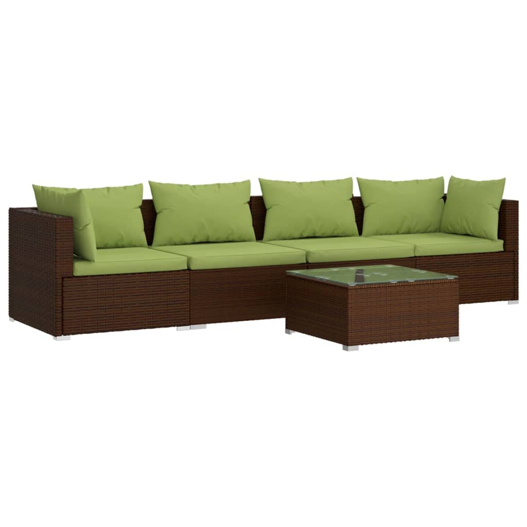 vidaXL 3-Seater Sofa with Cushions Brown Poly Rattan