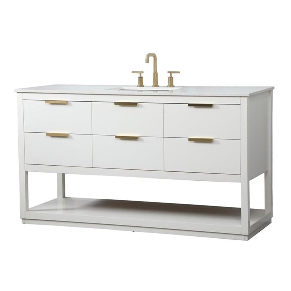 Elegant Decor Larkin 60 Solid Wood Mdf Single Bathroom Vanity In White Finish