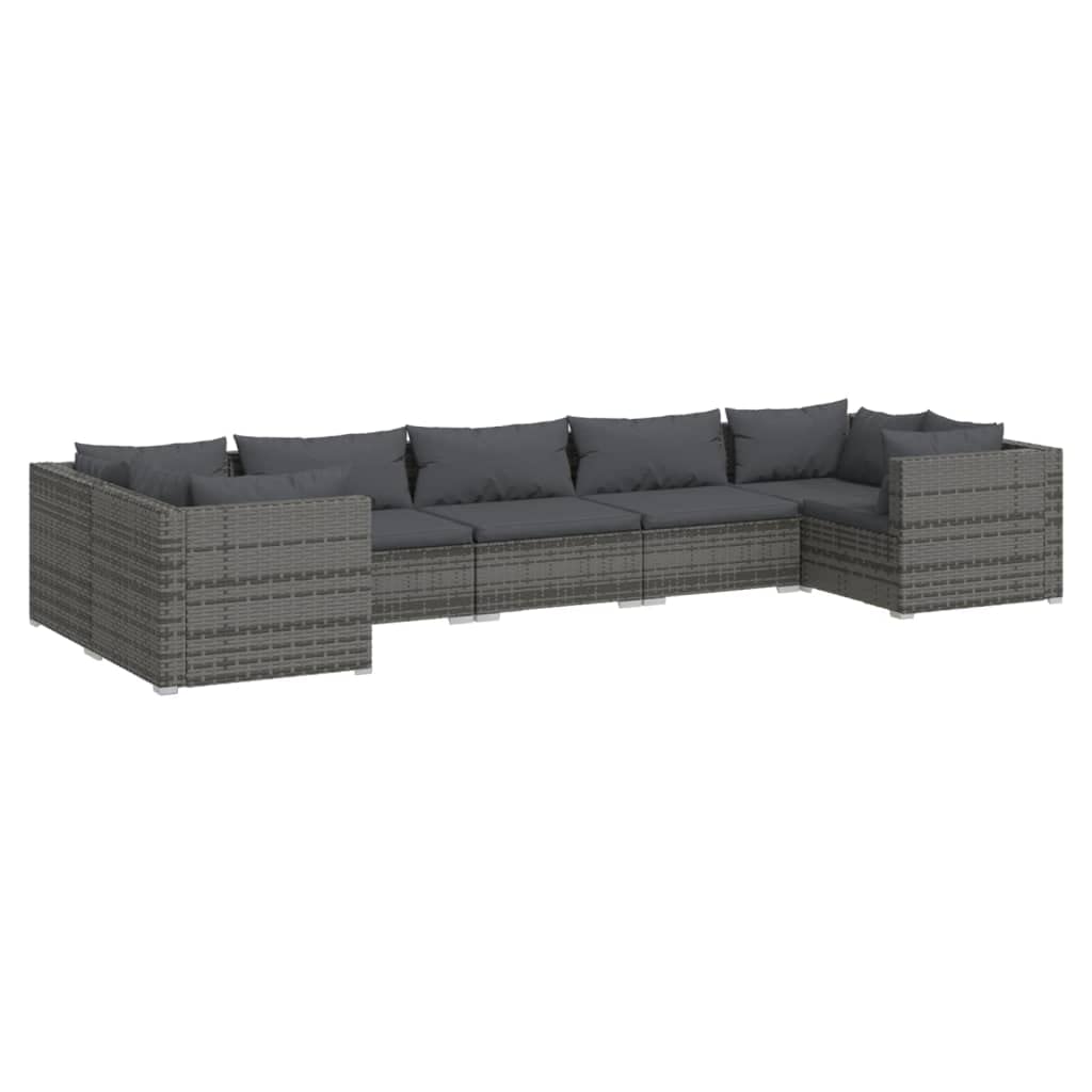 vidaXL 6 Piece Patio Lounge Set with Cushions Poly Rattan Gray