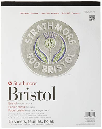 Strathmore (580-62 500 Series Bristol, 2-Ply Vellum Surface, 11X14, White, 15 Sheets