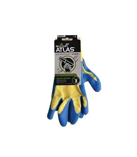 Showa Atlas Kv300L-09Rt Cut Resistant Gloves, Natural Rubber Coating, Large, Pair