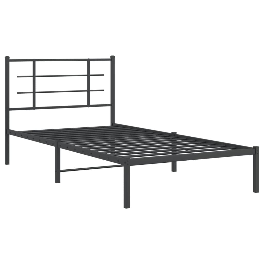 vidaXL Metal Bed Frame with Headboard Black 39.4x78.7"