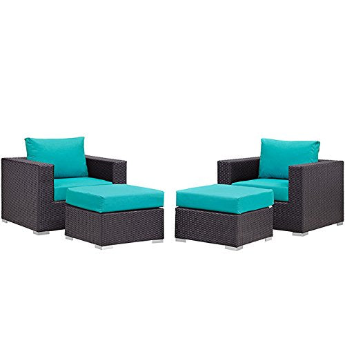 Convene 4 Piece Outdoor Patio Sectional Set - Espresso Turquoise
