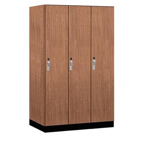 Salsbury 15 Wide Premier Wood Locker-Single Tier-3 Wide-6 Feet High-24” Deep-Red Oak-Silver Hasps