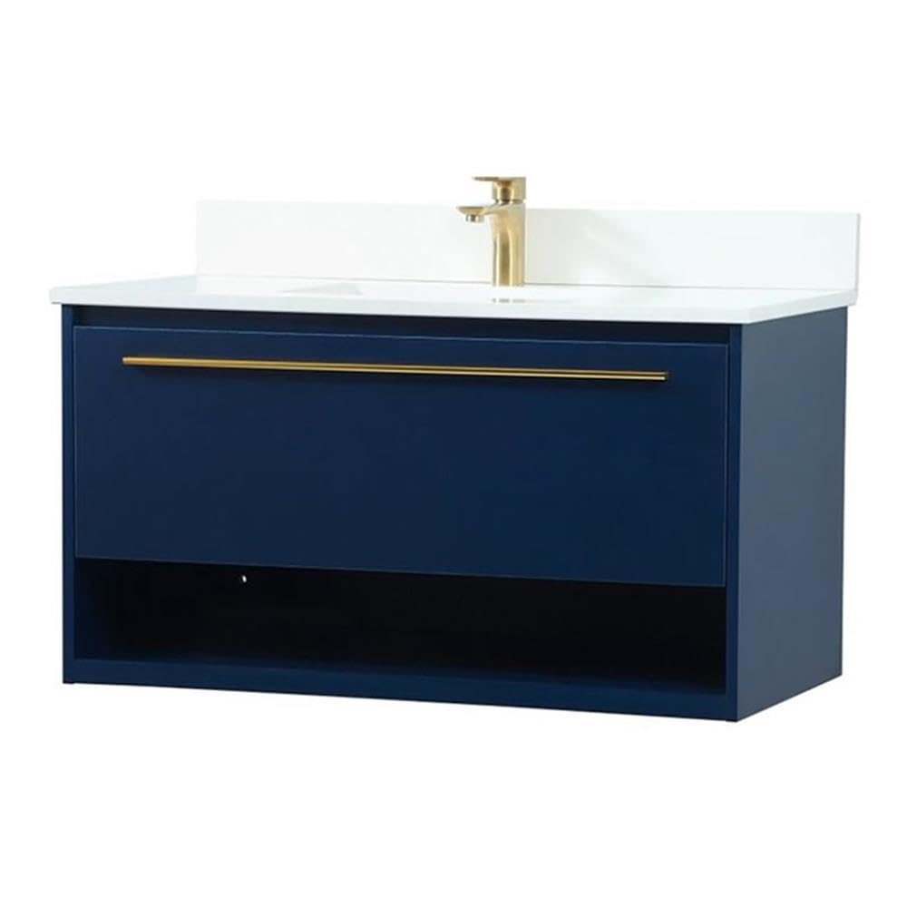 36 inch Single bathroom vanity in blue with backsplash
