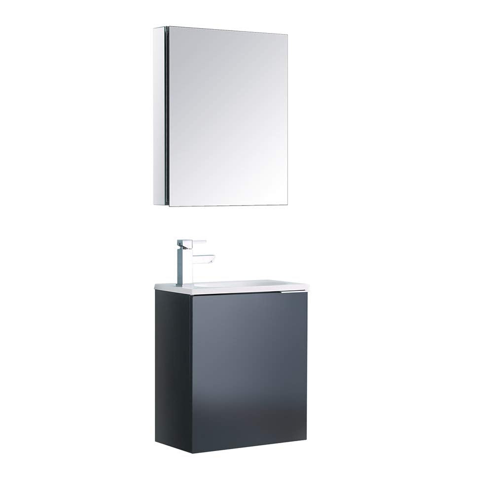 Fresca Valencia 20 Dark Slate Gray Wall Hung Modern Bathroom Vanity W/Medicine Cabinet - Faucet Sold Separately