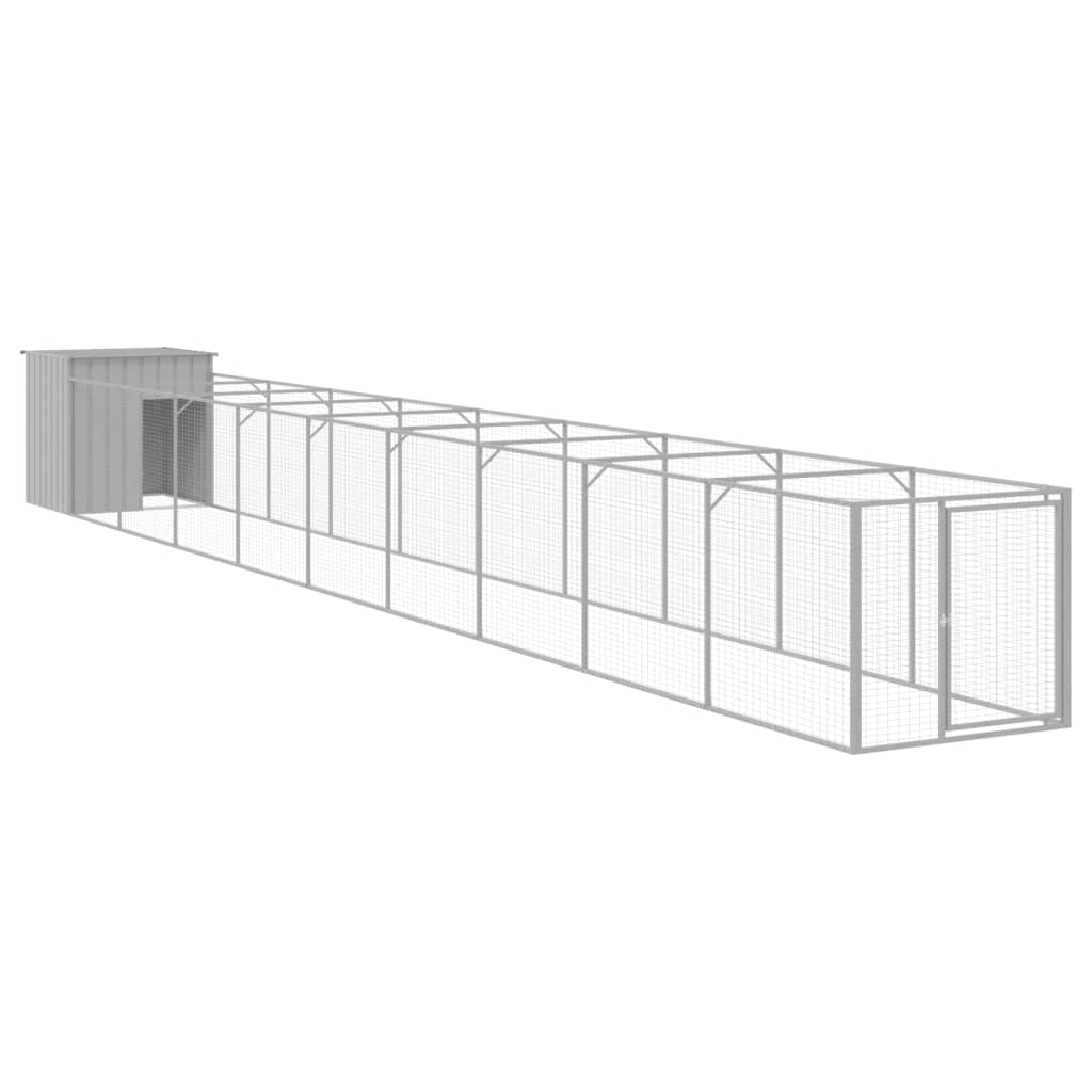 vidaXL Dog House with Run Light Gray 43.3x400.4"x43.3" Galvanized Steel"
