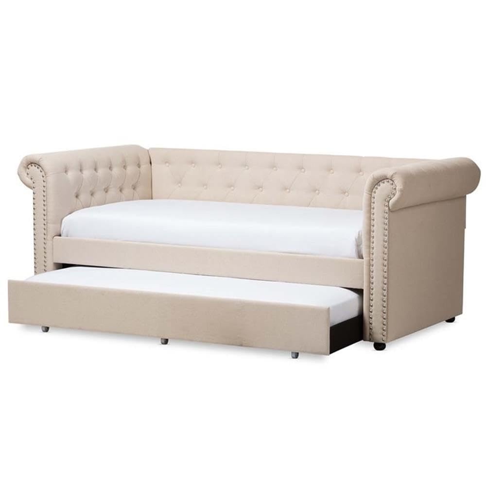 Baxton Studio Mabelle Modern and Contemporary Beige Fabric Trundle Daybed