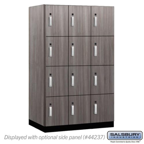 Salsbury 15 Wide Premier Wood Locker-Four Tier-3 Wide-6 Feet High-24” Deep-Skyline Walnut-Silver Electronic Locks