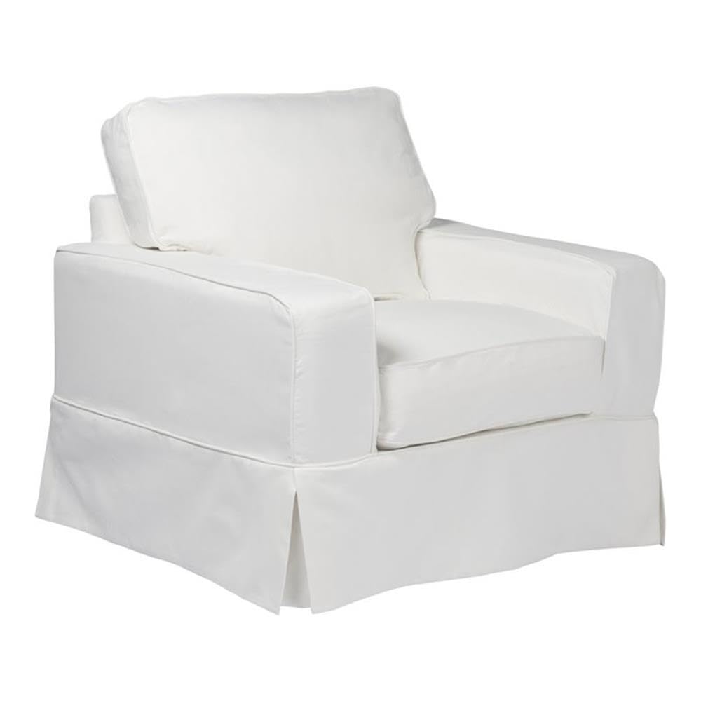 Sunset Trading Americana Box Cushion Slipcovered Chair | Stain Resistant Performance Fabric | White