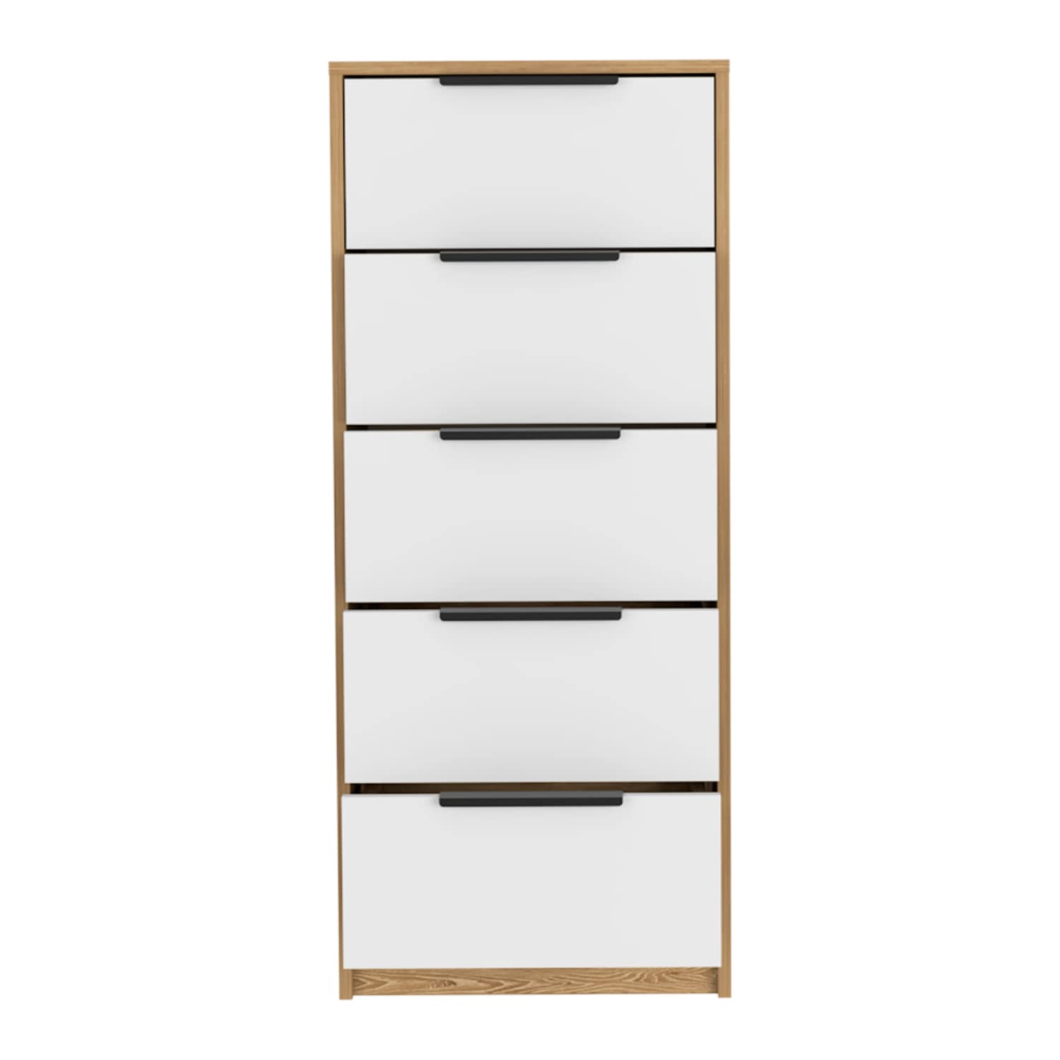 Dresser 42' H, 5 Drawer, Vertical Dresser, White/Light Oak
