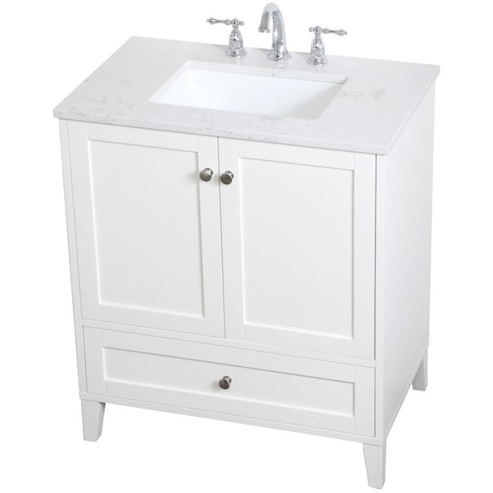 Elegant Decor Sommerville 30' Single Quartz Top Bathroom Vanity In White