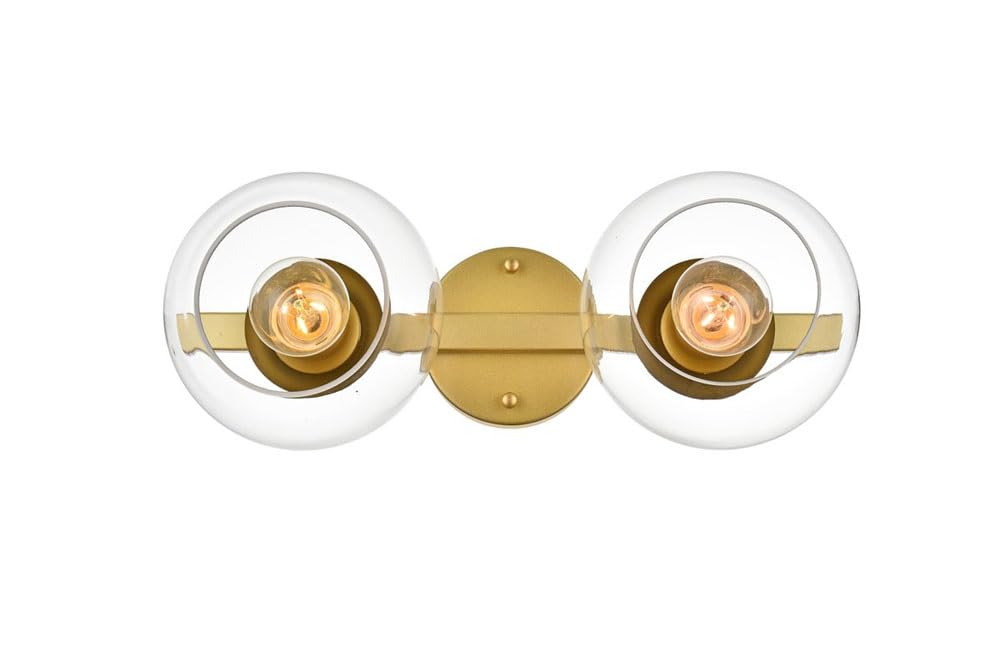 Living District Rogelio 2-Light Iron & Glass Bath Sconce In Brass/Clear