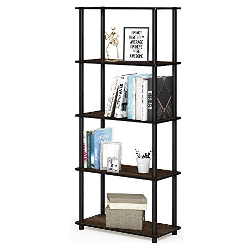 Casafoyer Furinno Turn-N-Tube 5-Tier Multipurpose Shelf Display Rack, Columbia Walnut/Black, 17091CWN/BK | (2 Units)