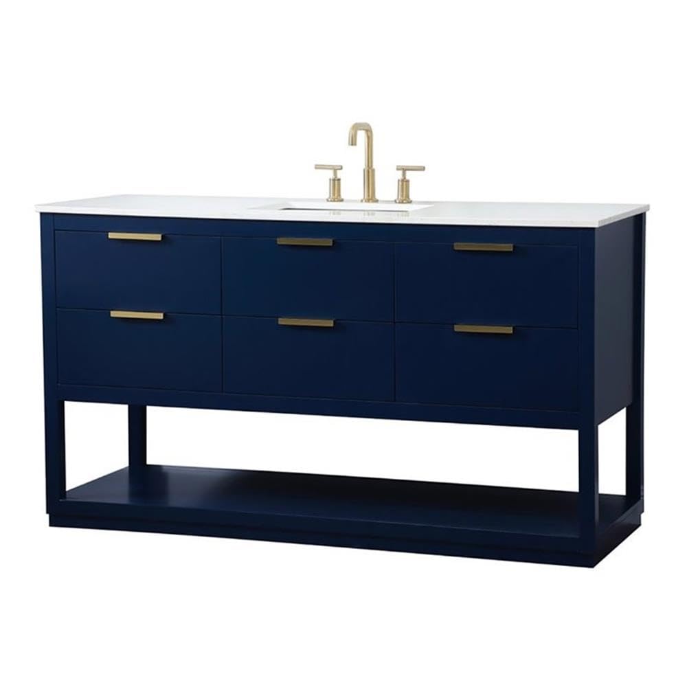 Elegant Decor Larkin 60 Solid Wood Mdf Single Bathroom Vanity In Blue Finish