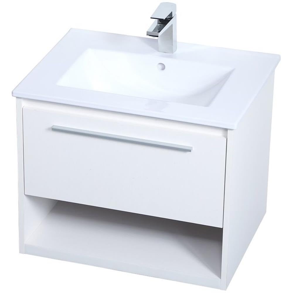 Elegant Decor Kasper 24' Single Porcelain Top Floating Bathroom Vanity In White