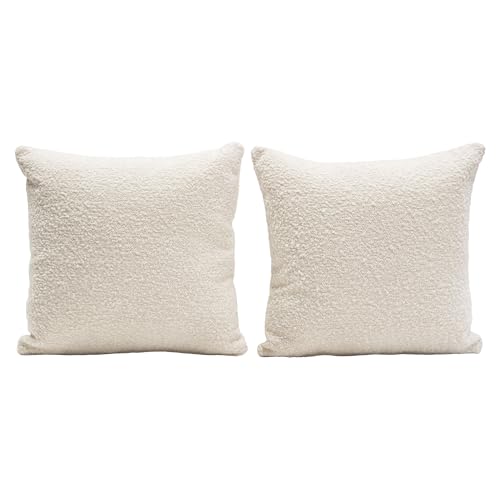 Wily Accent Pillow Set of 2, 16 Inch Square, Bone White Boucle Fabric