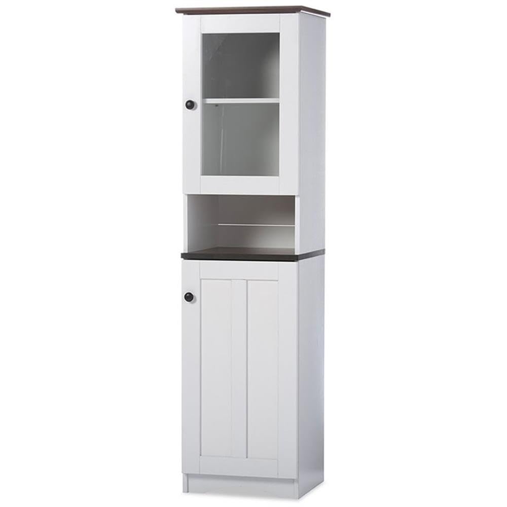 Baxton Studio Lauren Modern and Contemporary Two-tone White and Dark Brown Buffet and Hutch Kitchen Cabinet
