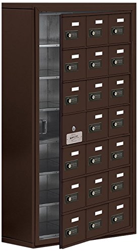Surface Mounted Cell Phone Storage Locker with 21 A Doors (20 usable) in Bronze - Resettable Combination Locks