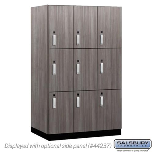Salsbury 15 Wide Premier Wood Locker-Triple Tier-3 Wide-6 Feet High-24” Deep-Skyline Walnut-Silver Electronic Locks