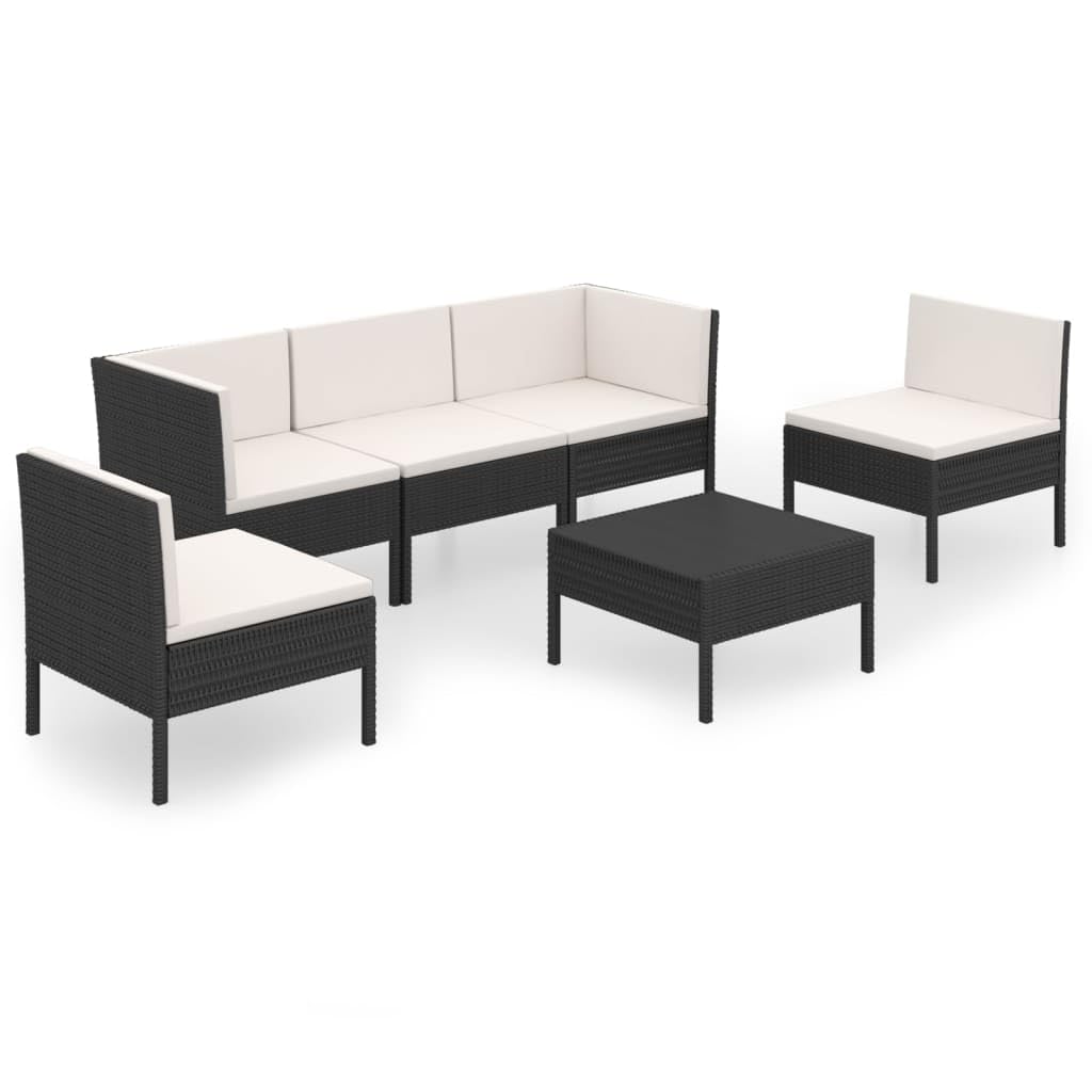 vidaXL 6 Piece Patio Lounge Set with Cushions Poly Rattan Black