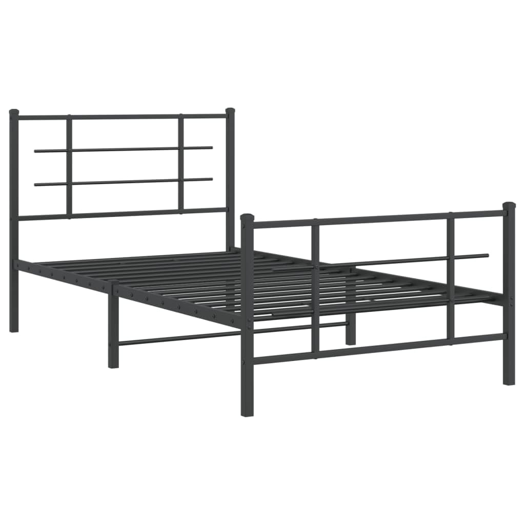 vidaXL Metal Bed Frame with Headboard and Footboard Black 39.4x78.7"