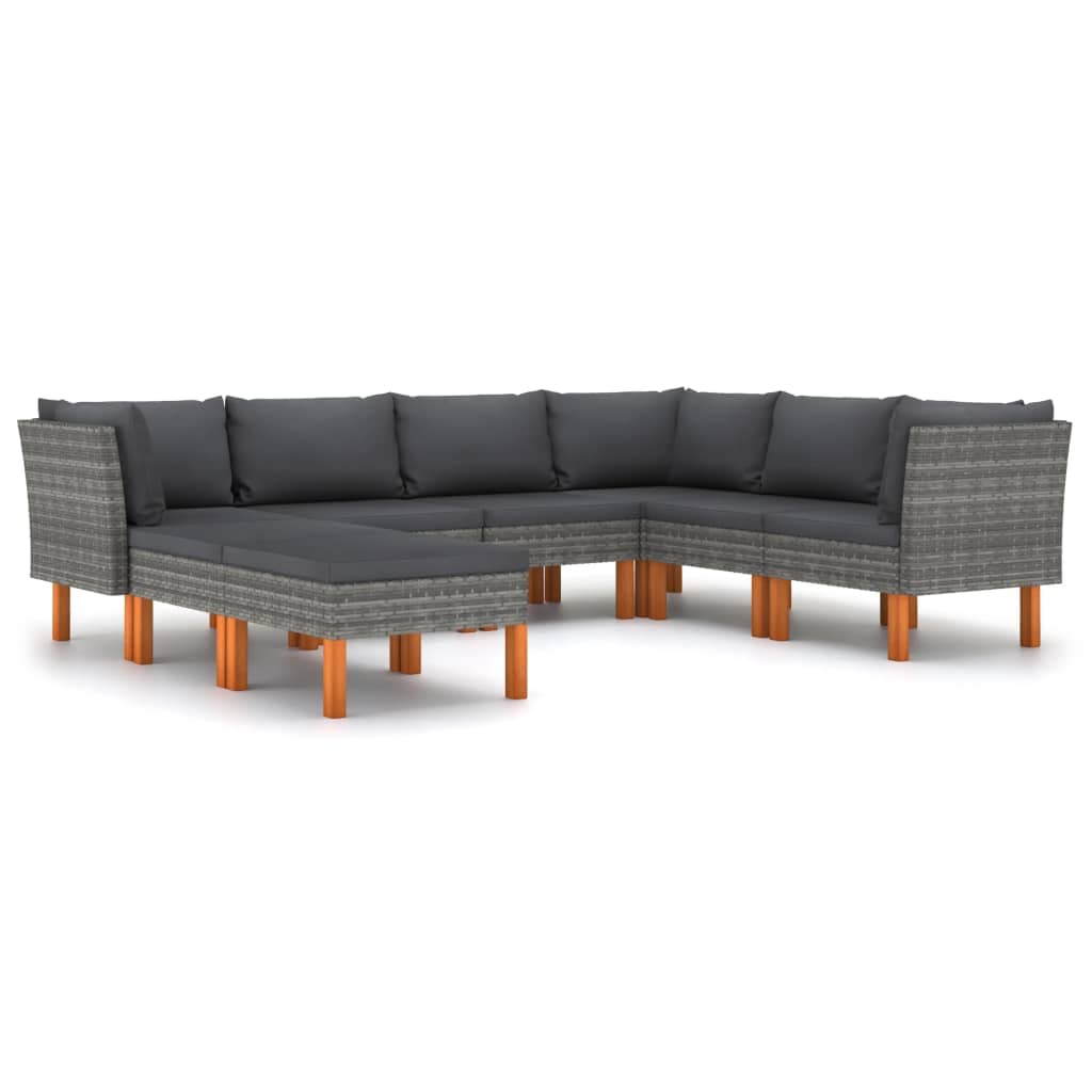 vidaXL 8 Piece Garden Lounge Set with Cushions Poly Rattan Gray