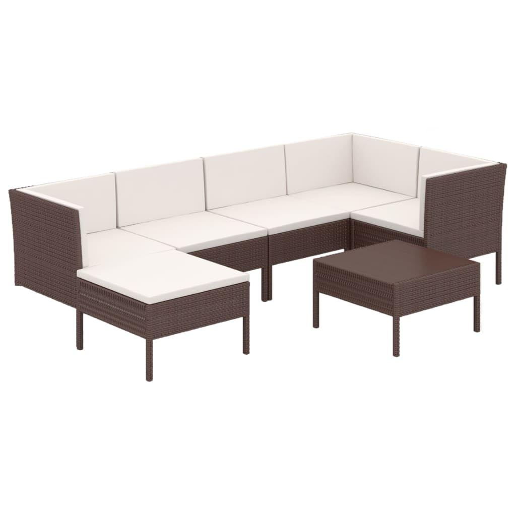 vidaXL 6 Piece Patio Lounge Set with Cushions Poly Rattan Brown