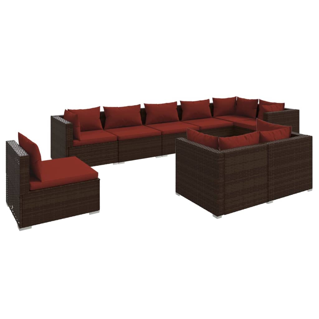 vidaXL 8 Piece Patio Lounge Set with Cushions Poly Rattan Brown