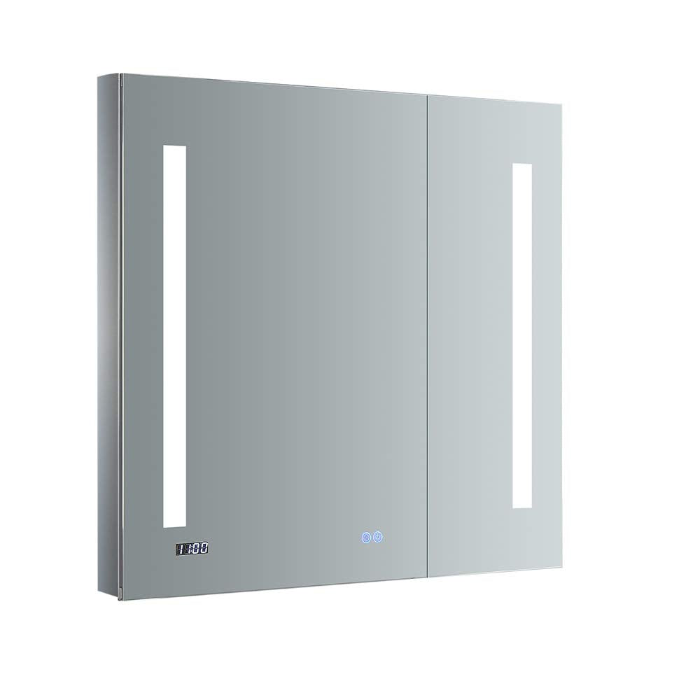 Fresca Tiempo 30 Wide X 30 Tall Wall Mount Bathroom Medicine Cabinet With Dimmable Led Lights, 3 Shelves, Anti-Fog Mirror, A
