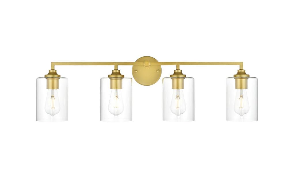 Living District Mayson 4-Light Iron & Glass Bath Sconce In Brass/Clear