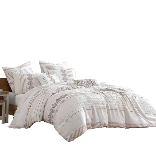 Jela 5pc King Size Comforter Set, Shams, White Clipped  Stripe