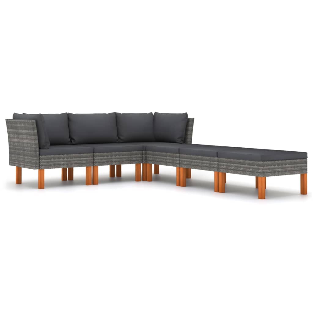 vidaXL 6 Piece Garden Lounge Set with Cushions Poly Rattan Gray