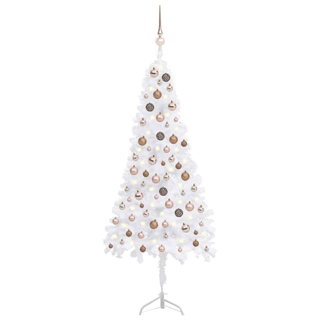 vidaXL Corner Artificial Christmas Tree LEDs&Ball Set White 59.1 PVC"