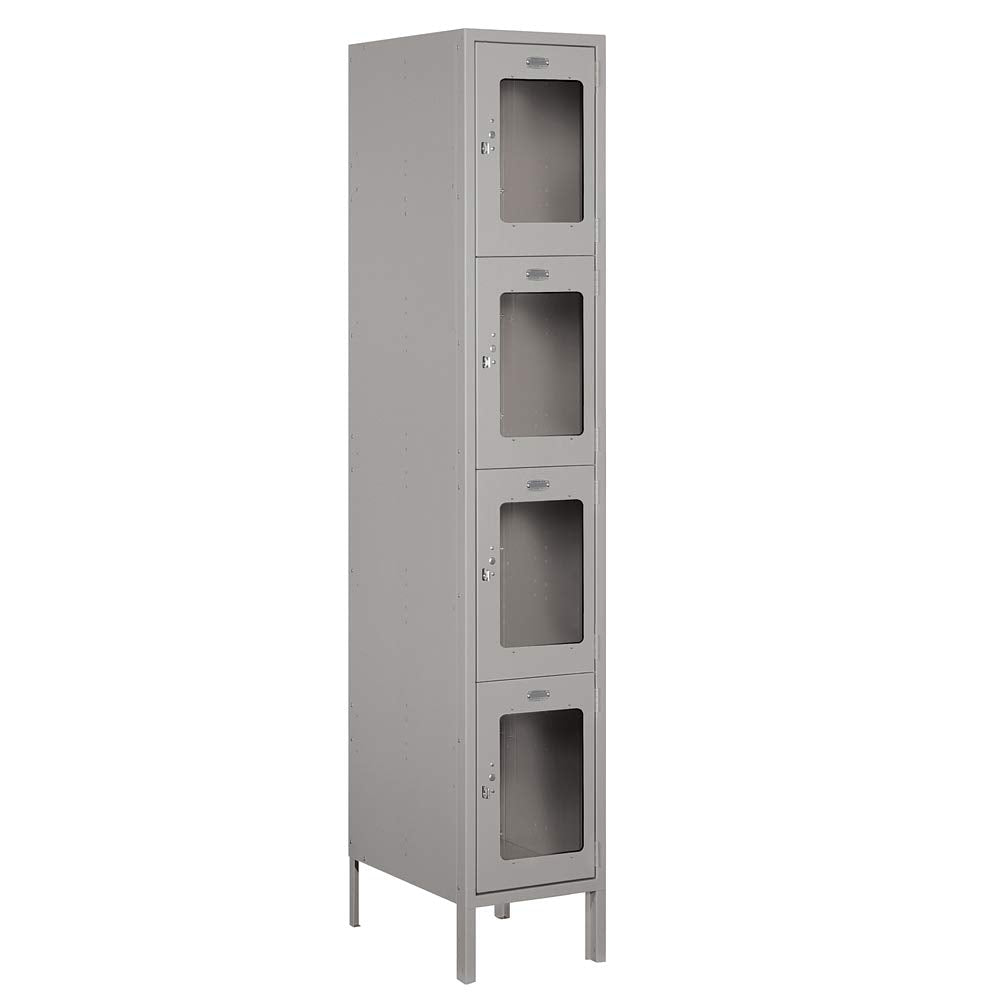 15 Wide Four Tier See-Through Metal Locker - 1 Wide - 6 Feet High - 18 Inches Deep - Gray - Assembled