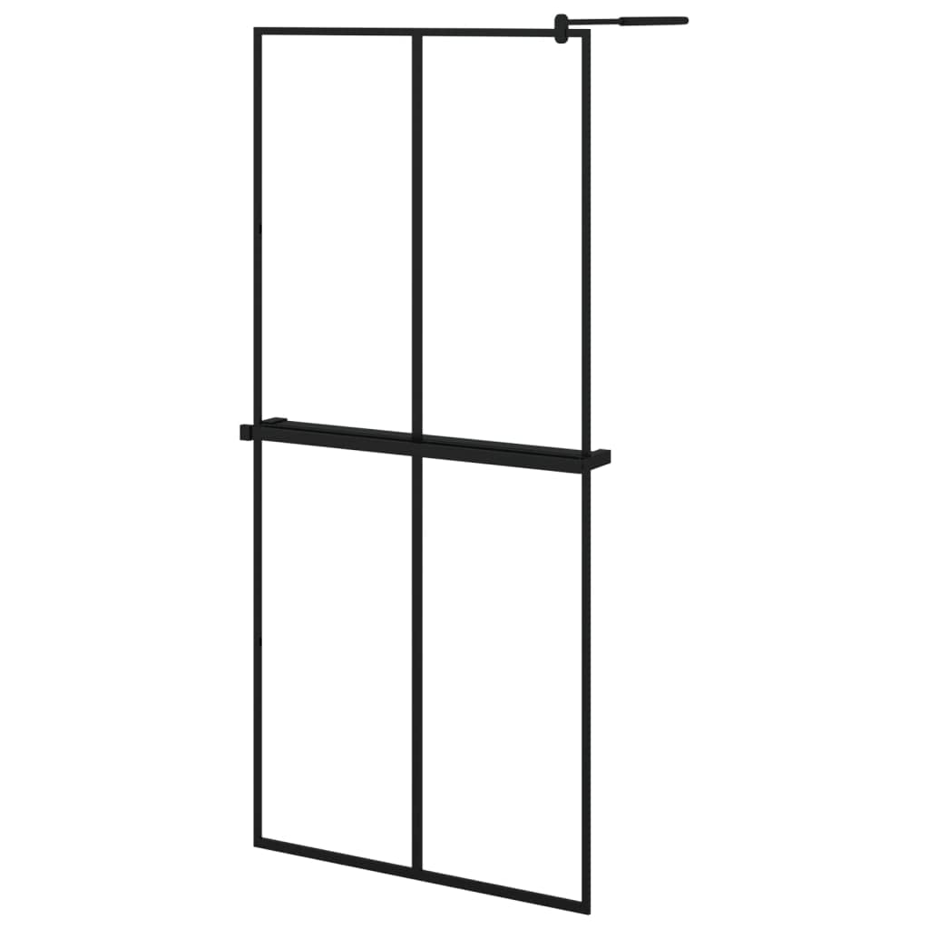 vidaXL Walk-in Shower Wall with Shelf Black 35.4x76.8" ESG Glass&Aluminum"