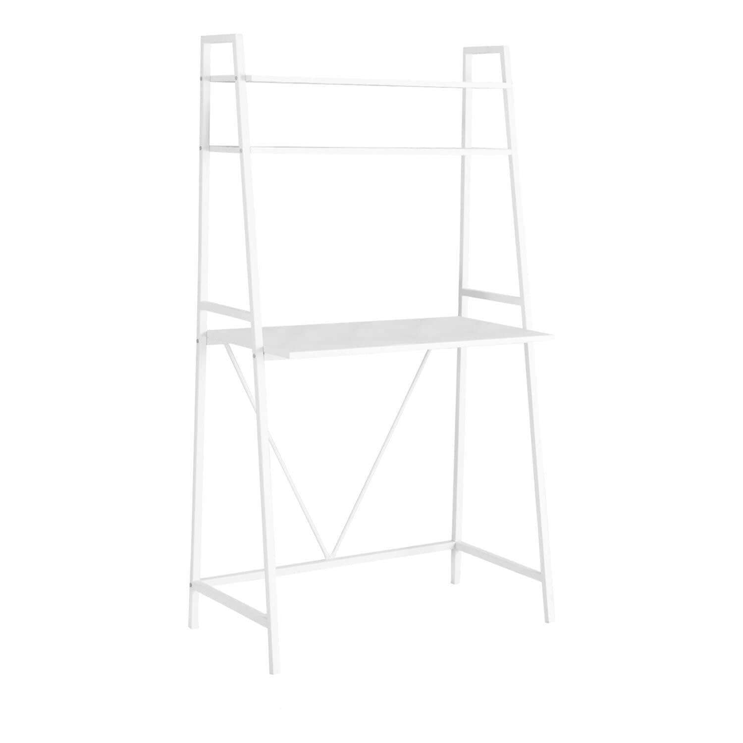 Computer Desk, Home Office, Laptop, Leaning, Storage Shelves, Work, Metal, Laminate, White, Contemporary, Modern