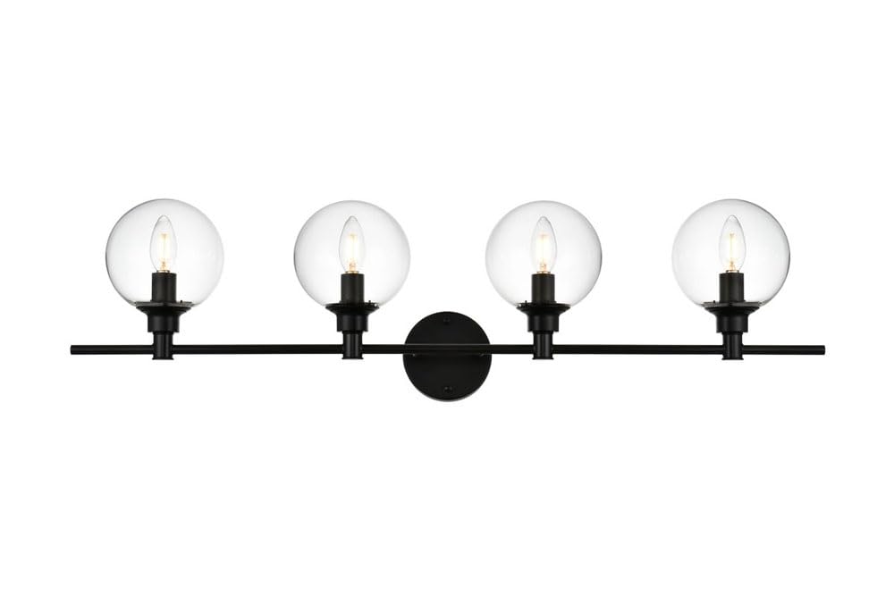 Living District Jaelynn 4-Light Iron & Glass Bath Sconce In Black/Clear