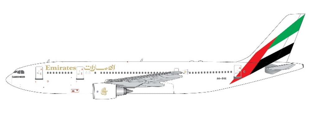 Airbus A300-600R Commercial Aircraft Emirates Airlines (A6-EKC) White with Striped Tail 1/400 Diecast Model Airplane by GeminiJets