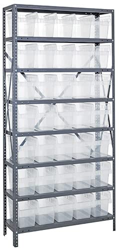 8 Shelf Open Unit W/35 Bins Clear