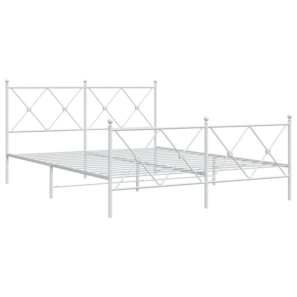 vidaXL Metal Bed Frame with Headboard and Footboard White 59.1x78.7"
