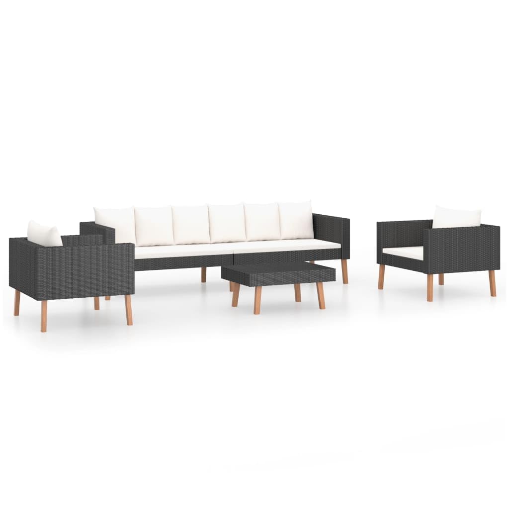 vidaXL 4 Piece Garden Lounge Set with Cushions Poly Rattan Black
