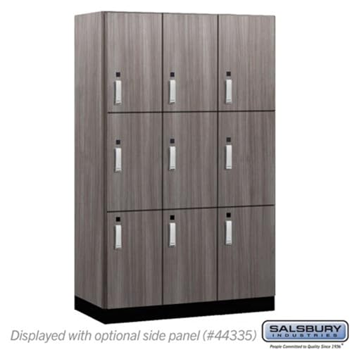 Salsbury 15 Wide Premier Wood Locker-Triple Tier-3 Wide-6 Feet High-21” Deep-Skyline Walnut-Silver Electronic Locks