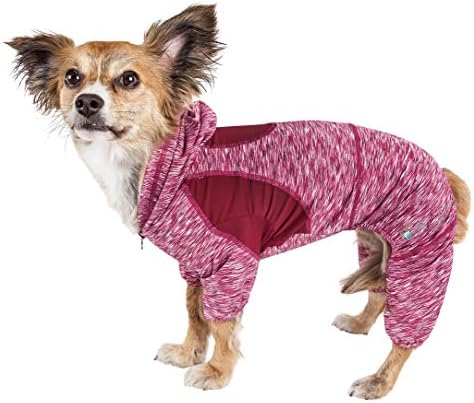 Pet Life  Active Downward Dog Heathered Performance 4-Way Stretch Two-Toned Full Body Warm Up Hoodie, Burgundy - X-Large
