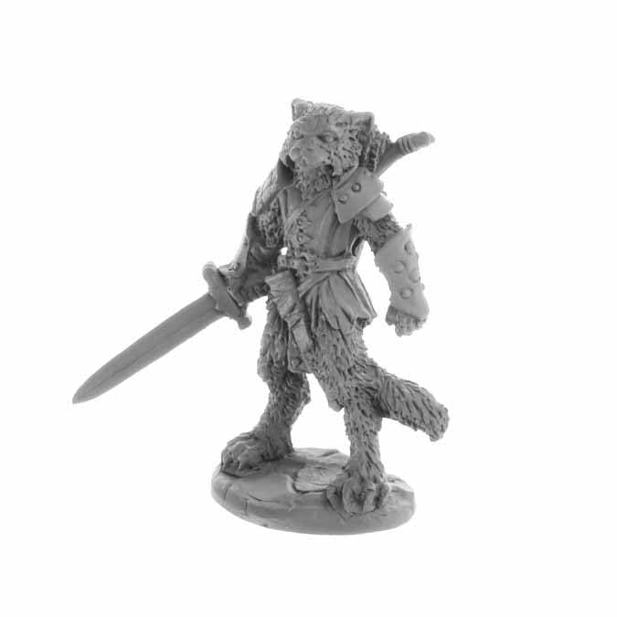Reaper Catfolk Fighter Mal Miniature Figure 25mm Heroic Scale Bones USA Miniatures