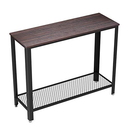 Vasagle Console Table, 2-Tier Entryway Table With Mesh Shelf, Narrow Sofa Table, Steel Frame, Adjustable Feet, For Hallway, Livi