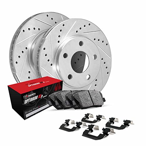R1 Concepts Drilled and Slotted Silver Disc Brake Rotor Set with Optimum Oe Pads and Hardware WGUH1-92003