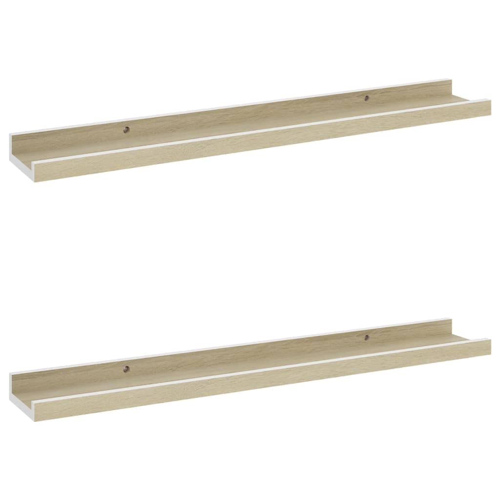 vidaXL Wall Shelves 2 pcs White and Sonoma Oak 23.6x3.5"x1.2"