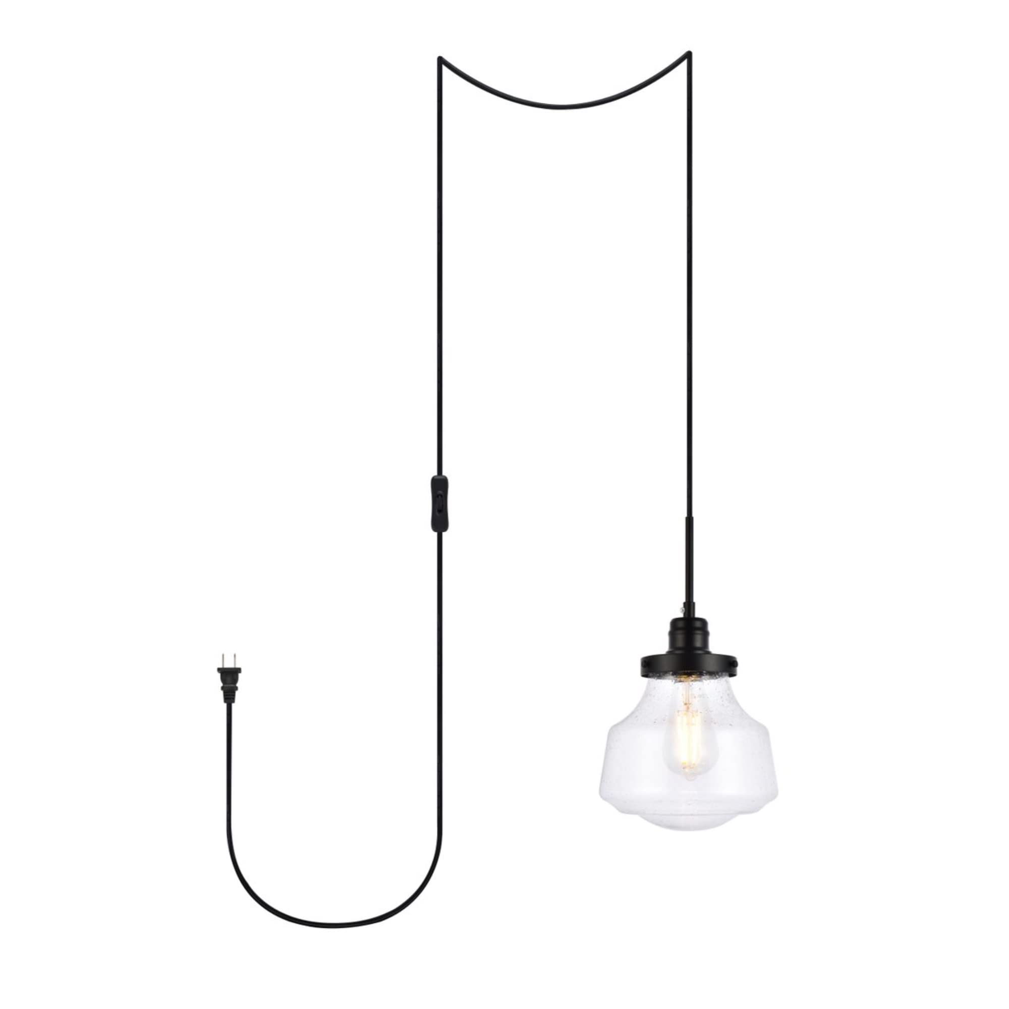 Lyle 1 light Black and Clear seeded glass plug in pendant